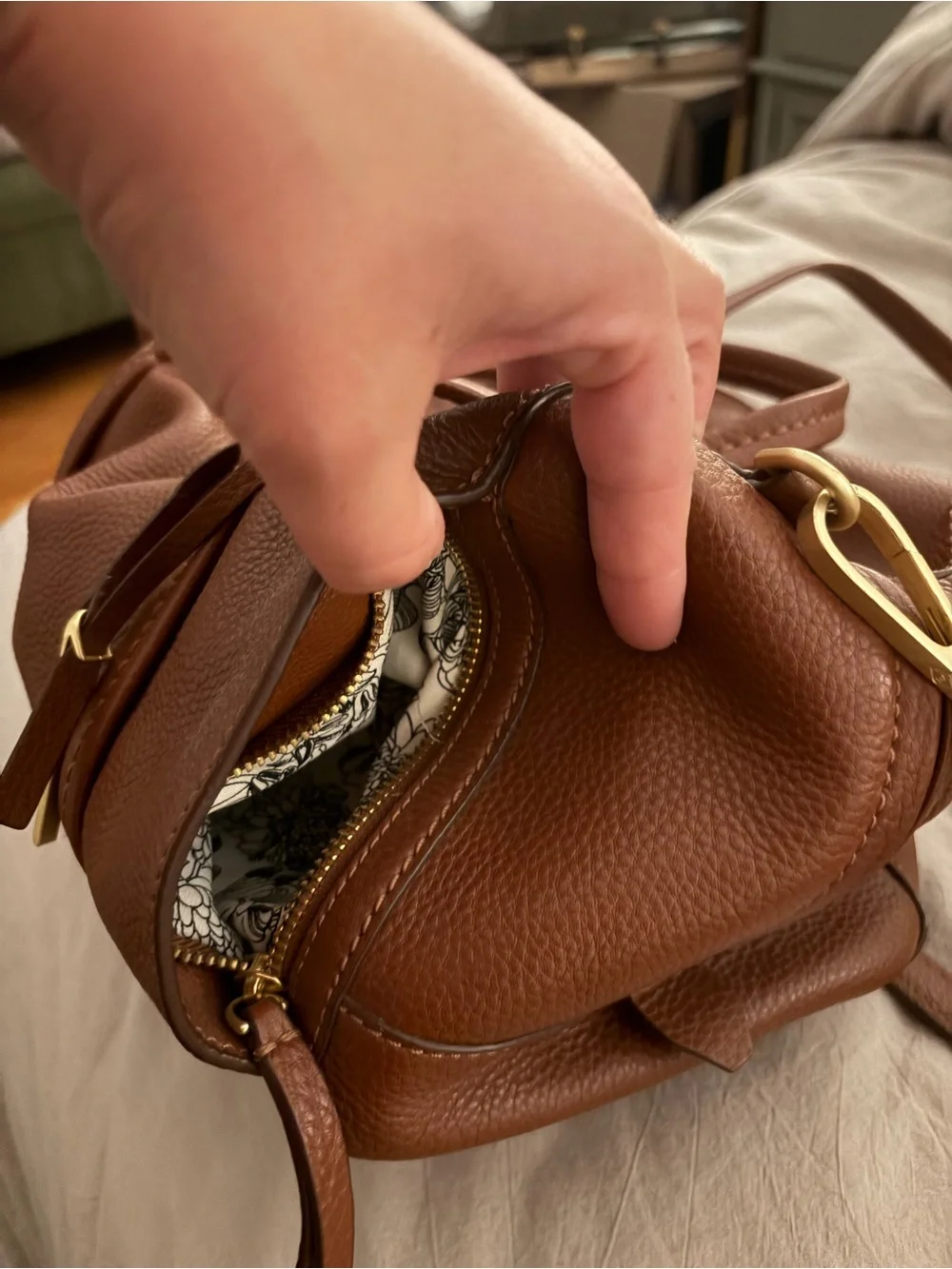 Vera Bradley Brown Pebbled Satchel with Gold Hardware